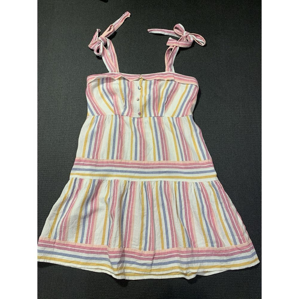 Gal Meets Glam Kim Bow Linen Blend Tie Striped Dress Size 10